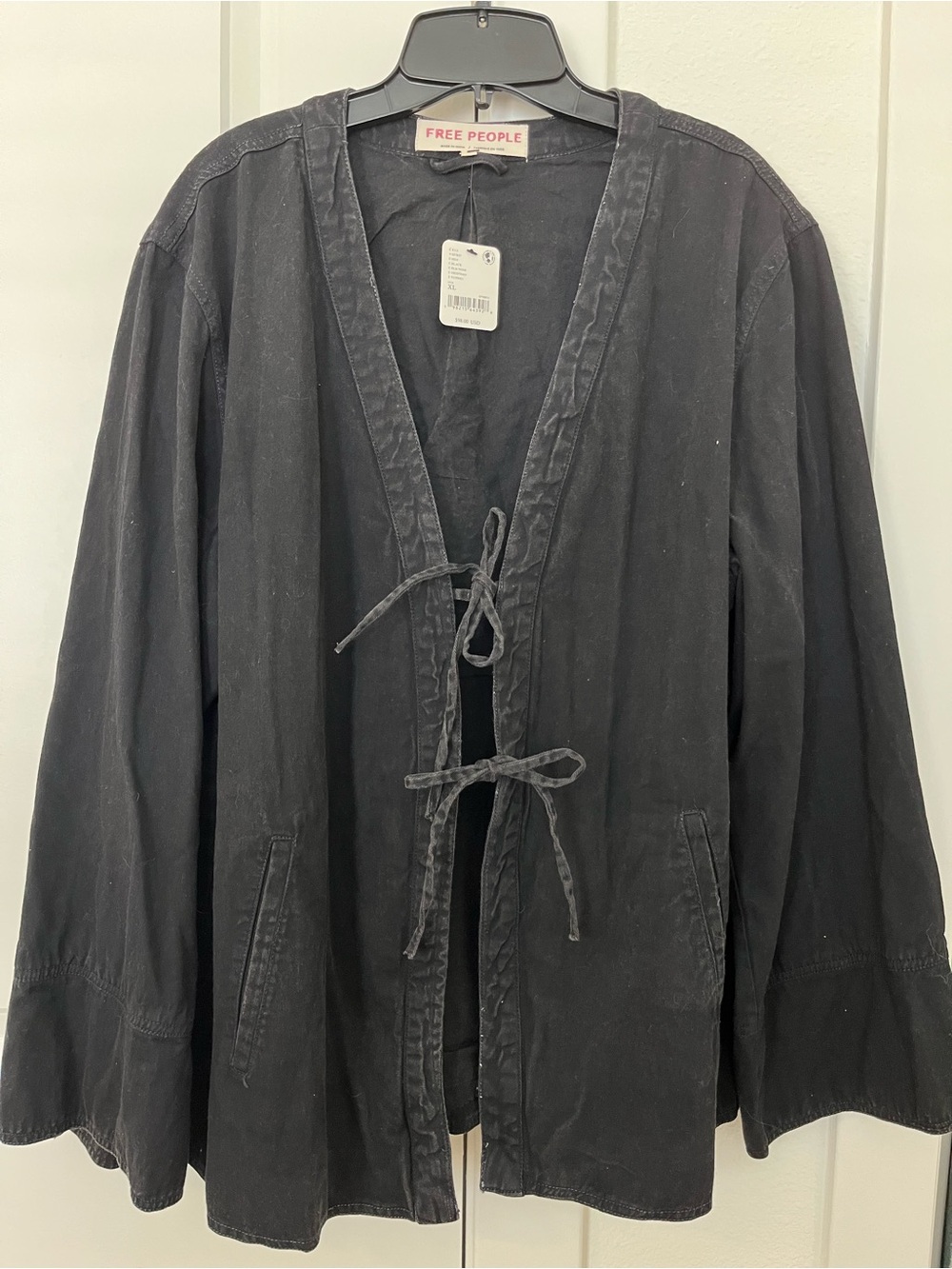 Free People Black Lightweight Tie-Front Shirt Jacket